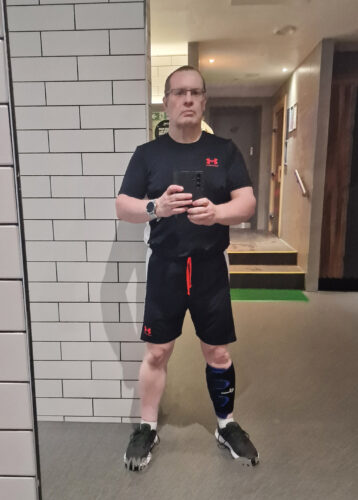 In the locker room after leg day